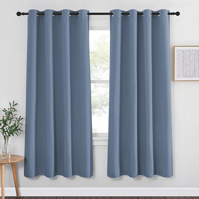NICETOWN Stone Blue Blackout Curtain for Bedroom - Window Treatment Energy Saving Thermal Insulated Room Darkening Solid Grommet Blackout Drape for Living Room, 1 Panel, W52 x L72 by NICETOWN