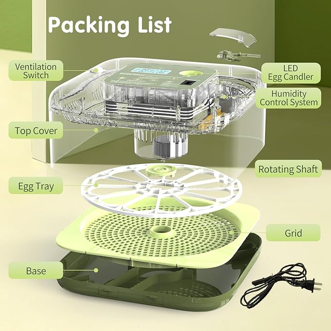 12 Egg Incubator with Automatic Turning, Temperature and Humidity Control, LED Egg Candler, and Auto Water Addition, for Hatching Chicken, Goose, Duck, Quail, Pigeon, and Turkey Eggs - Image 9