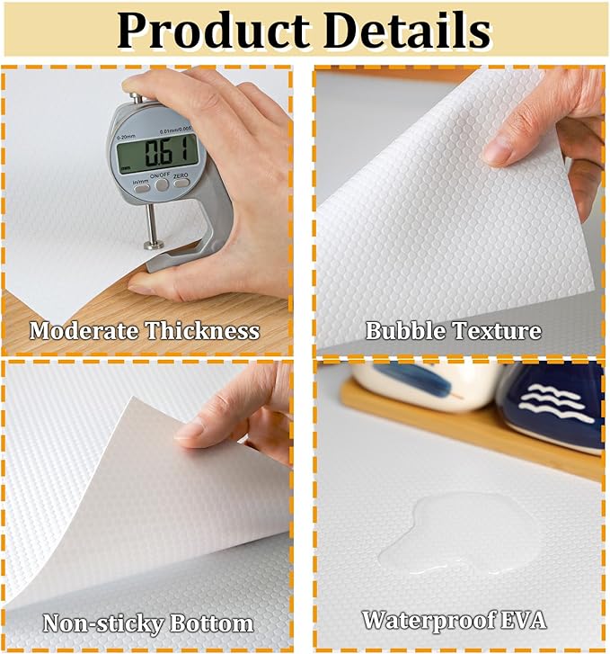 Shelf Liners 13 inch x 20 ft Kitchen Cabinets Liner Non-Stick Drawer Liners Drawer Mats EVA Protector Shelving Cupboard Lining (White, 13 inch x 20 ft) - Image 2