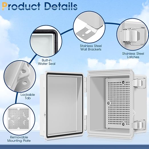 Waterproof Outdoor Project ABS Plastic Junction Box IP67 Weatherproof Dustproof Enclosure with Hinged Cover, Mounting Plate,Wall Brackets for Power Project (5.9"X5.9"X3.5") - Image 3