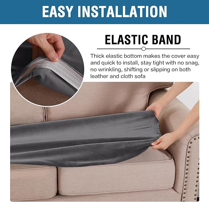 H.VERSAILTEX Velvet Stretch Individual Loveseat Couch Cover Plush Slipcover for Sofa Furniture Protector Seat Cover (1 Piece Loveseat Cushion Cover, Grey) - Image 4