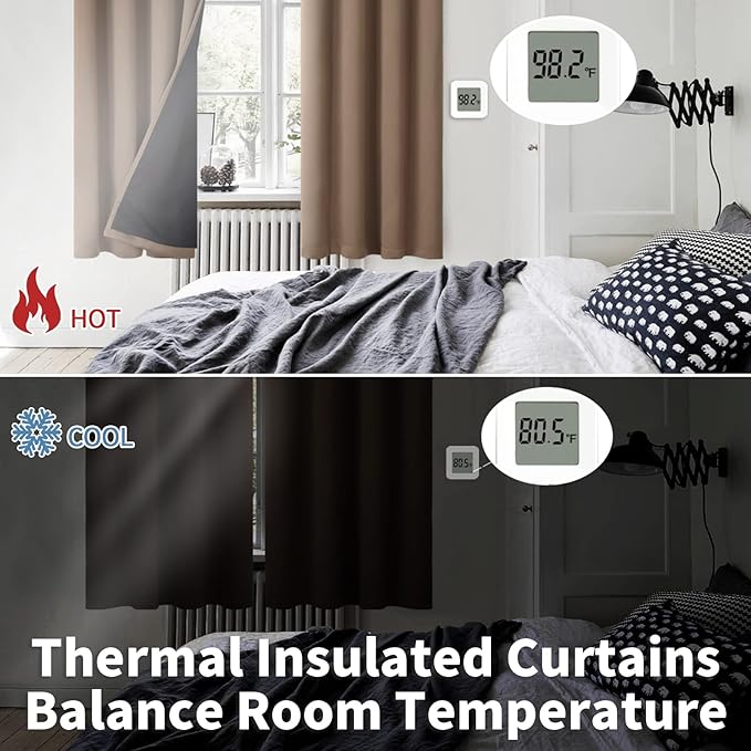 BGment Total Thermal Insulated 100% Blackout Curtains for Bedroom with Black Liner, Double Layer Full Room Darkening Noise Reducing Grommet Curtain (52 x 63 Inch, Taupe, 2 Panels) - Image 4