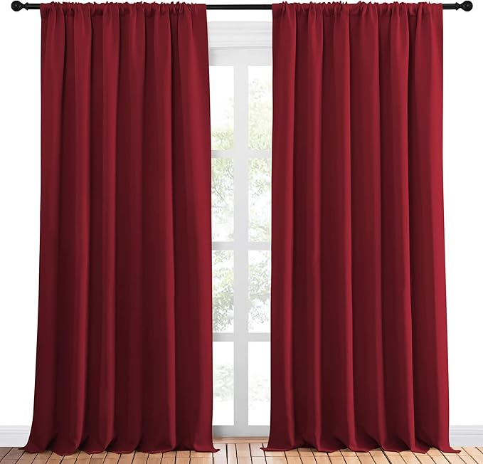 NICETOWN Christmas Living Room Curtains for Window - Energy Efficient & Noise Reducing Thermal Insulated Rod Pocket Blackout Drapes/Draperies for Living Room (Burgundy Red, 2 Panels, W70 x L95) - Image 2