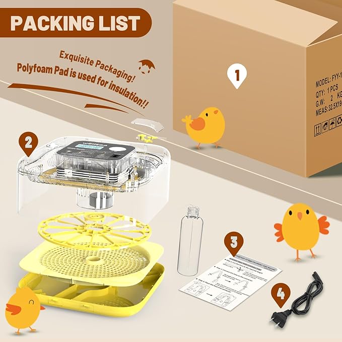 Incubator for Hatching Eggs, 12 Eggs Incubator with Automatic Egg Turning, Temperature & Humidity Control, LED Egg Candler, Incubation Days Display, for Chicken, Duck, Quail, Parrot Bird Eggs - Image 9