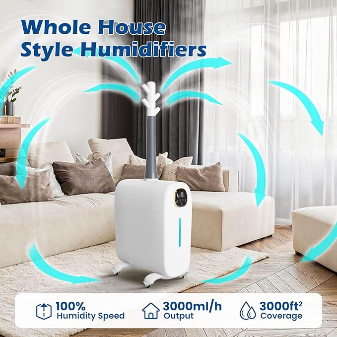 Humidifier Large Room,6.6Gal/25L Whole House Humidifiers for Bedroom Home 3000sq.ft, Commercial and Industrial Humidifiers with 360° Nozzle Tube,Top Fill/Smart Humidity/Timer,Nursery,Plants - Image 2