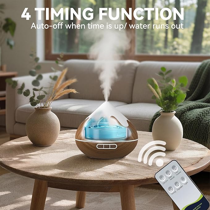 500ML Essential Oil Diffuser, Ultrasonic Aromatherapy Diffuser with Remote Control, Air Diffusers for Home Office Room, Fragrance Aroma Diffuser with 7 Color LED & 2 Mist Mode, Mocha Brown - Image 4