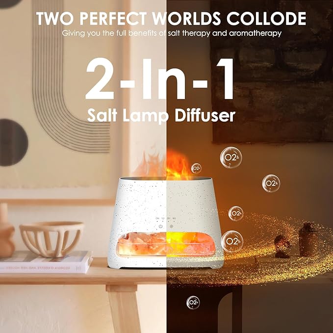SALKING 2-in-1 Himalayan Salt Lamp & Ultrasonic Essential Oil Diffuser, Aromatherapy Diffuser Cool Mist Humidifier, Salt Therapy Lamp, 100% Pure Himalayan Salt, Ambient Glow, 150ml (Off-White) - Image 3