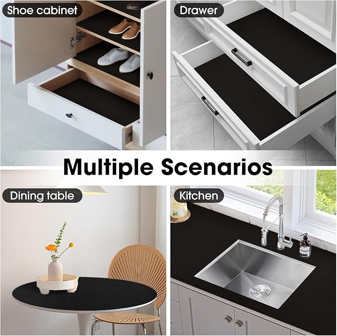 Drawer and Shelf Liner, Non-Slip Kitchen Cabinet Liners Non-Adhesive Thick Strong Grip Waterproof Washable Mats Protect Dresser Shelves Cupboard Bathroom Cabinets, Black, 24 in X 30 FT - Image 9