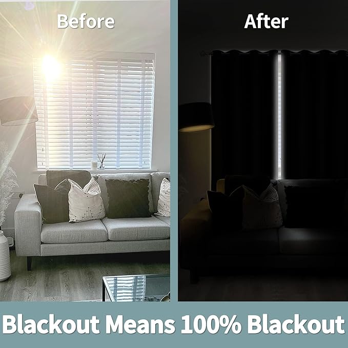 BGment Thermal Insulated 100% Blackout Curtains for Bedroom with Black Liner, Double Layer Full Room Darkening Noise Reducing Grommet Curtain (60 x 84 Inch, Black, 2 Panels) - Image 3