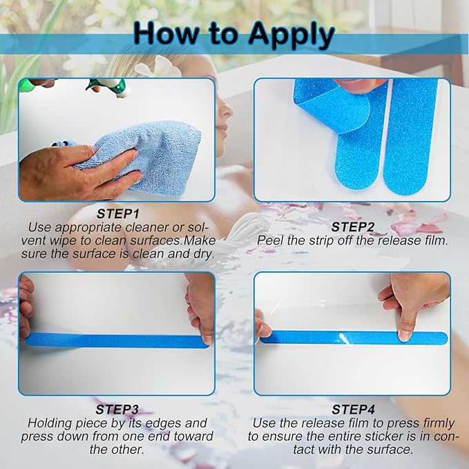 S&X Non Slip Bath Stickers,Gritty Textured Slip-Resistant Treads,0.75-Inch by 11-Inch,12 Strips Per Pack (Blue) - Image 6