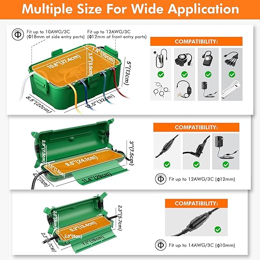 2 Pack of IP44 Outdoor Waterproof Box by Restmo, Weatherproof Extension Cord Cover, Safety Connection Seal for Outdoor Outlet, Electrical Plug, Holiday Decorations, LED Strip Light, Power Tool, Green - Image 7