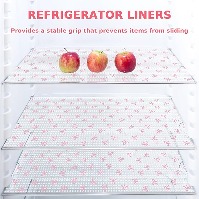 Pink Bow Refrigerator Liner Waterproof Fridge Shelf Mat Non-Adhesive Cabinet Drawer Liner for Home Kitchen Table Decoration, 11.8 x 118 Inch - Image 3