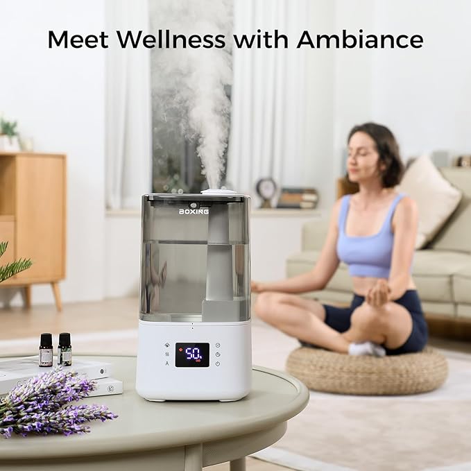 BOXING 6L Warm & Cool Mist Humidifiers for Bedroom, Air Humidfier for Large Room with Remote Control, Auto Mode Perfect for Baby & Plants, Top Fill, Sleep Mode, Timer, Essential Oil Tray, 60H - Image 8