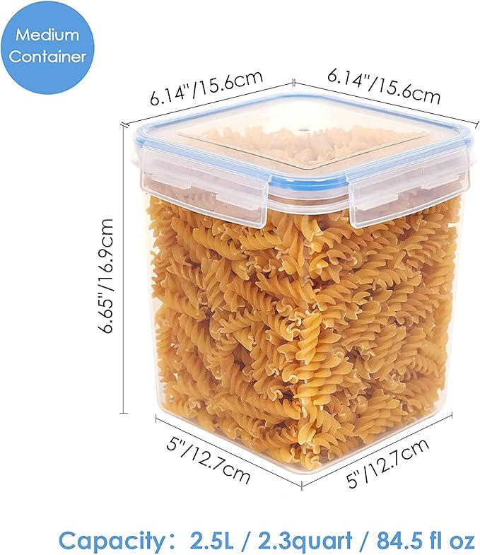 Vtopmart Food Storage Containers 2.5L / 84.5oz, 4 Pieces BPA Free Plastic Airtight Canister for Flour, Sugar, Baking Supplies, with 4 Measuring Cups and 24 Labels, Blue - Image 2