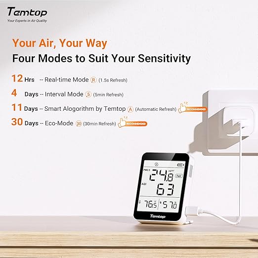 Temtop 2 Pack S1 Indoor Air Quality Monitor, Portable AQI PM2.5, Temperature, Humidity Detector for Home, Office or School, Air Quality Tester 4 More Home Monitoring, Battery Powered, Magnetic Suction - Image 5