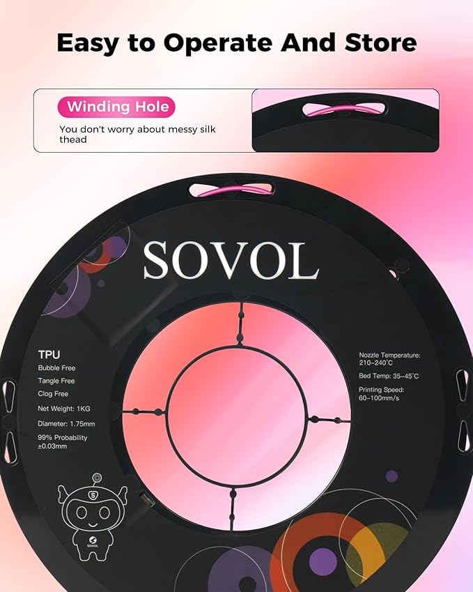 Sovol TPU Filament 1.75mm, 95A Soft TPU Flexible 3D Printer Filament with High Elasticity, 1kg (2.2lbs), Dimensional Accuracy +/- 0.03 mm, Fit Most FDM Printer, Clear Rose Red - Image 6