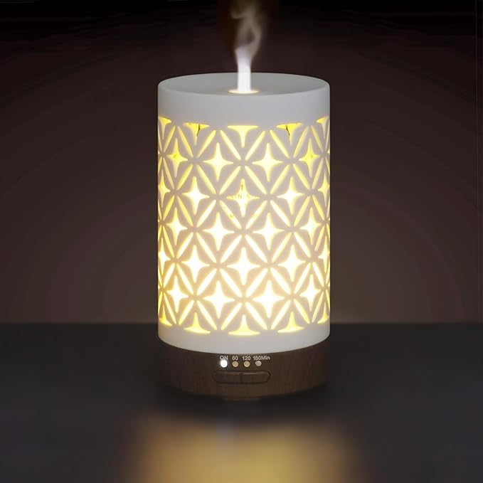 Earnest Living Essential Oil Diffuser for Home White Ceramic 100ml Aromatherapy Diffuser with 4 Timers 7 Night Lights and Auto Off Function (no Beep!) for Essential Oils Version 2 by EarnestLiving