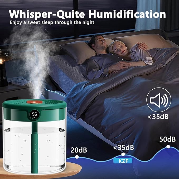 Dreamzy Humidifier for Large Room Cool Mist Bedroom Desktop Double Nozzle Cool Mist Humidifier with Night Light,with 2 Cleaning Brush Top Fill Lasts Up to 24 Hours,Auto Shut-Off,No leakage Design(Gree - Image 7