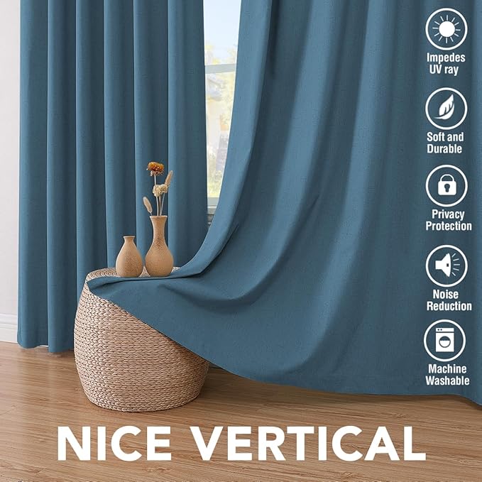 H.VERSAILTEX 100% Blackout Curtains for Bedroom Thermal Insulated Linen Textured Curtains Heat and Full Light Blocking Drapes Living Room Curtains 2 Panel Sets, Blue Sapphire, 52x108 Inch - Image 7