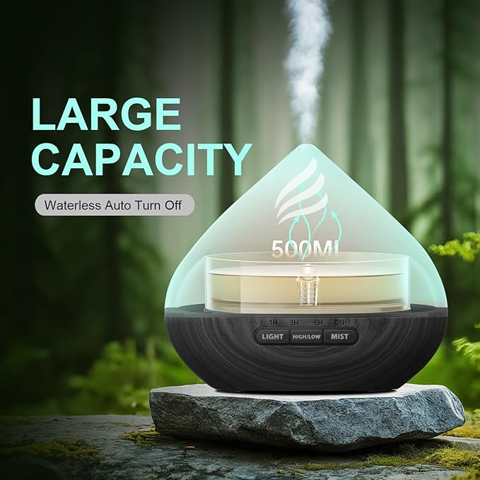 Essential Oil Scent Diffuser: 500ML Aroma Diffuser with Remote Control, Large Fragrance Aromatherapy Diffuser for Bedroom Home, Mist Humidifier with 14 Colors LED Lights and waterless Auto-Off, Black - Image 2