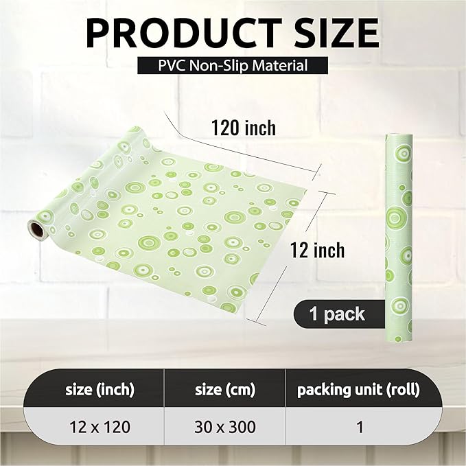 FIFTY FEET 12X120 Inch Shelf Liner for Kitchen Cabinets, PVC Drawer Liner for Dresser Non-Slip Bathroom, Non-Adhesive Cabinet Liner Washable (Green Bubble)(1 Roll) - Image 4