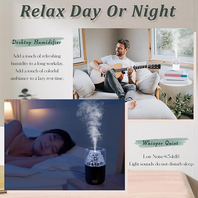 Portable Mist Humidifier with Colorful Light Auto-Off USB Desktop Personal Humidifiers 2 Cool Spray Modes 300ml for Bedroom Office Car Travel Black - Image 3