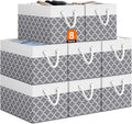 Storage Bin,Collapsible Storage Basket For Organizing,Large Storage Boxes With Rope Handles,Storage Containers,Clover Grey,8 Pack by StorageTastic