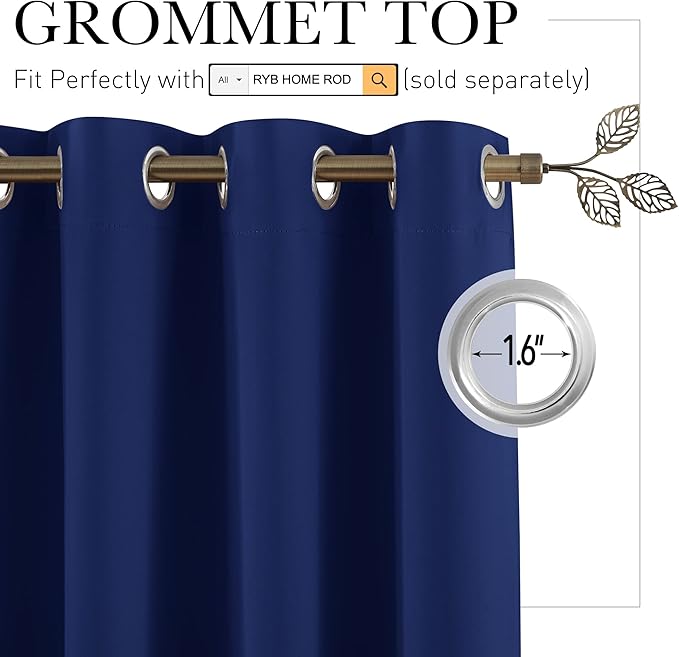 RYB HOME Extra Wide Blackout Curtain Blind Wall Panel, Energy Efficiency Privacy Screen Partitions for Cabinet/Workspace/Basement/Shelves, Wide 100 inch x Long 84 inch, Navy Blue, 1 Panel - Image 2