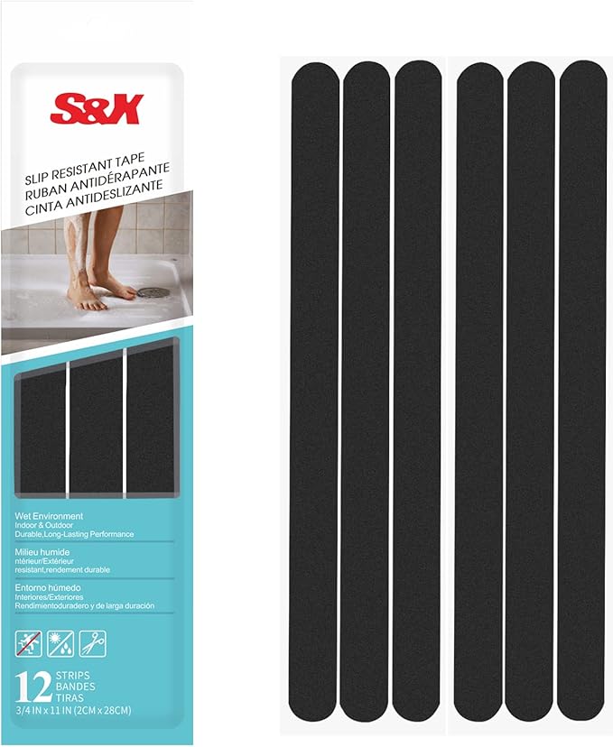 S&X Non Slip Safety Stickers,Gritty Textured Slip-Resistant Treads,0.75-Inch by 11-Inch,12 Strips Per Pack (Black) by SXProducts