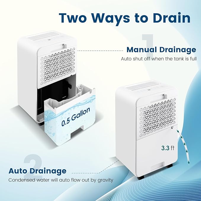 COSTWAY 2500 Sq. Ft Dehumidifier for Basement, 32 Pints Portable Quiet Dehumidifier for Bedroom Bathroom with Sleep Mode, 24H Timer, Auto Shut Off, Auto Defrost & Drain Hose (Navy) - Image 7