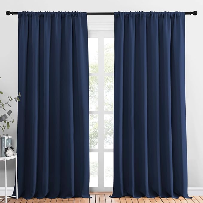 NICETOWN Living Room Curtains, Blackout Draperies, Home Decorations Thermal Insulated Solid Rod Pocket Blackout Drapes for Living Room, Hall (Navy, One Pair, 70 x 95-inch) by NICETOWN