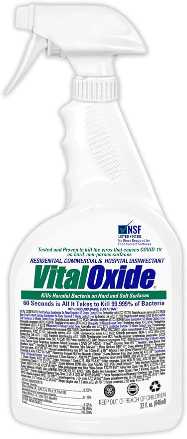 Vital Oxide Disinfectant, Deodorizer, Cleaner, Food-Contact Sanitizer, Virucide – (EPA registration #82972-1) – Kills Mold & Mildew, Eliminates Odors-32 Oz by VitalOxide