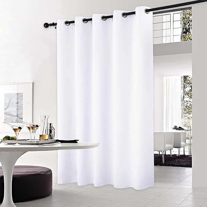 NICETOWN Sliding Door Curtain Window Treatment, Energy Smart Thermal Insulated Extra Wide Solid Blackout Curtain Drape for Patio Door (Pure White, W70 x L84) - Image 6