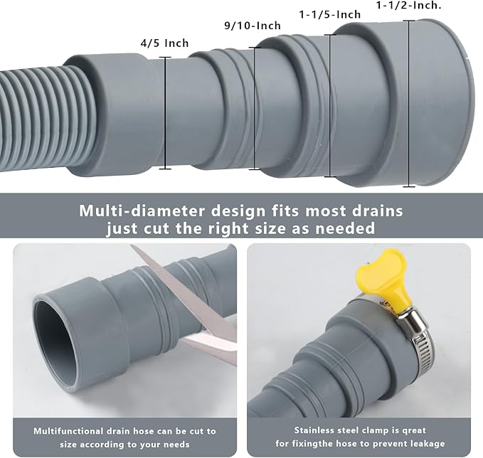 Washing Machine Drain Hose Extension Kit - Universal for Dishwasher, Washer, Dehumidifier - Flexible With 2 Clamps, 1U Holder (6.56 FT) - Image 2