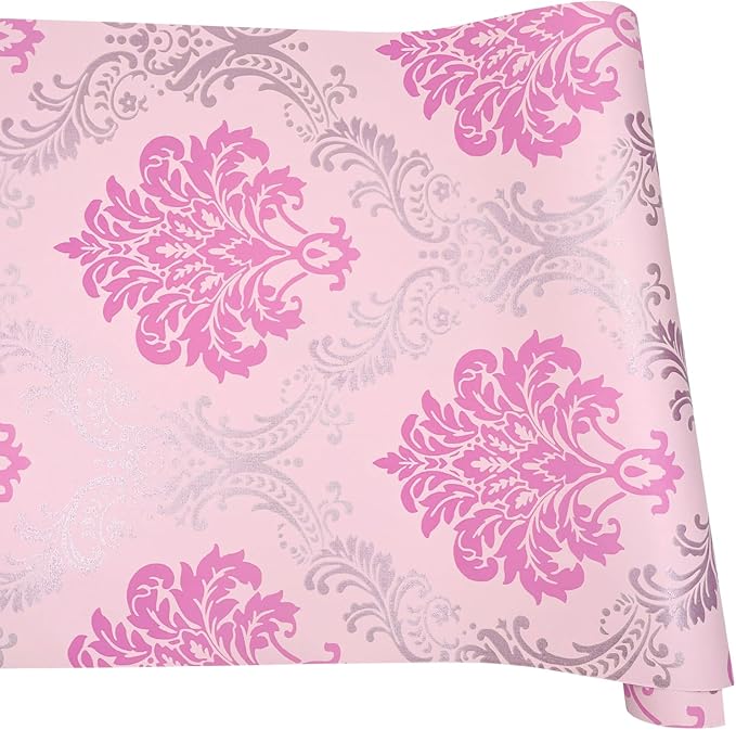 Yifely Vintage Pink Damask Self-Adhesive Shelf Drawer Liner Moisture Proof PVC Mat 45x300cm - Image 11
