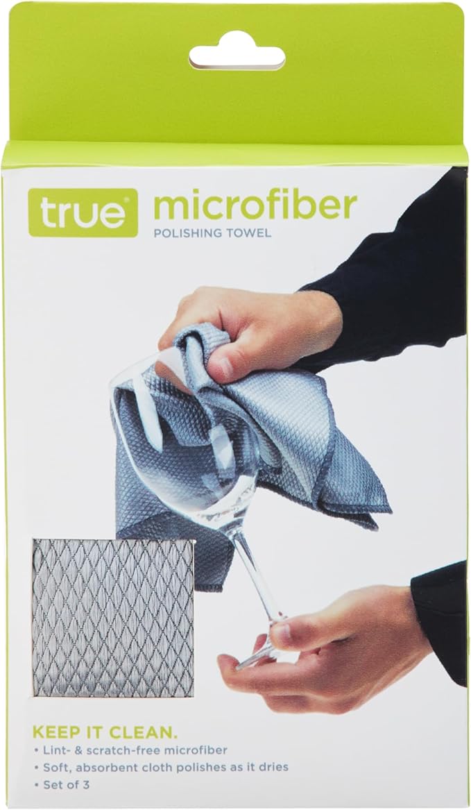 True Microfiber Towels, Wine Glass Polishing Cloths, Streak Free Microfiber Cloth and Lint Free Towels, Grey, Set of 3 - Image 4