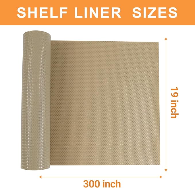 FLPMIX Shelf Liners for Cabinets Khaki: Large Waterproof Under Sink Mat 19" x 300" - Non-Adhesive Easy to Cut Kitchen Drawer Liner for Pantry Cupboard - Image 8