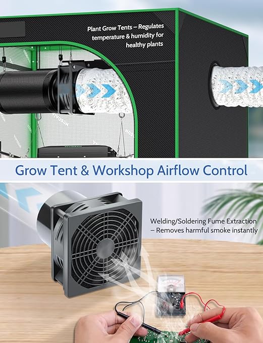 Wathai 120mm x 38mm 4 Inch Small Exhaust Fan 12V Duct Fan with Speed Control, Fume Extractor for Paint Booth, Soldering, Laser Engraving, Greenhouse Ventilation - Image 6