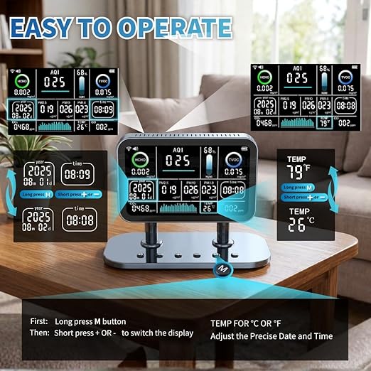Air Quality Monitor Indoor,16 in 1 Smart Air Quality Monitor 6" Indoor Air Quality Meter VOC, AQI, HCHO, CO, Alarm, PM1.0, Temp, HUMI&CO2 PM2.5 Monitor,Indoor Air Quality Test for Home WiFi Connect - Image 4