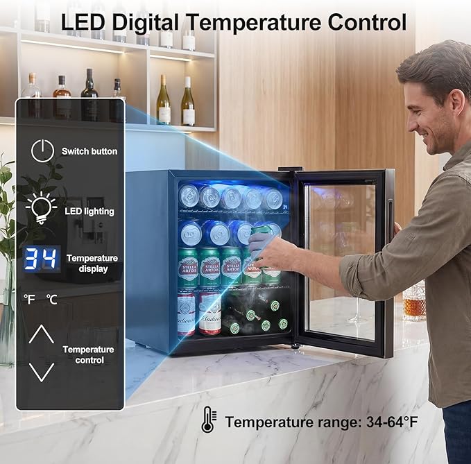 Mini Fridge Cooler - 50 Can Small Beverage Refrigerator Stainless Steel Glass Door for Soda Beer Wine–Countertop Drink Cooler for Home, Dorm, Office or Bar, Electronic Temperature Control，1.4cu.ft. - Image 4