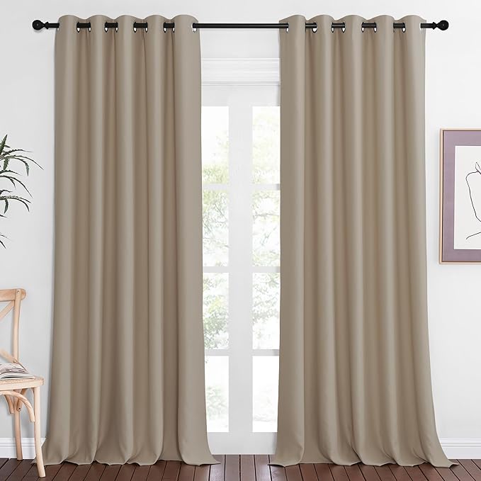 NICETOWN Blackout Curtain Drape for Bedroom - Light Reducing Thermal Insulated Solid Grommet Room Darkening Window Curtain 90 inches Long for Living Room (Taupe, 1 Piece, W66 x L90) by NICETOWN