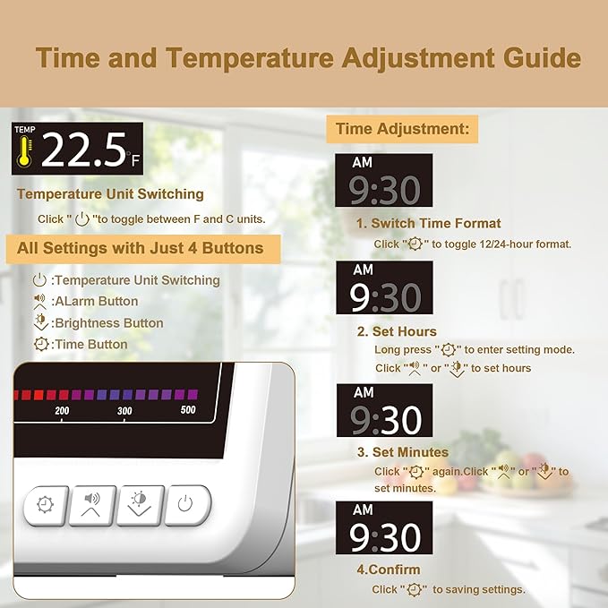 Professional Indoor Air Quality Monitor with AQI Alarms, Portable Real-Time Detector for Home Cars Plants and Pets (White) - Image 6