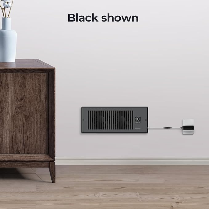 Quiet Register Booster Fan Fits 4" x 12" Register Holes, 10-Speed Smart Heating Cooling AC Vent Fan with Remote Control and Thermostat Control - Black - Image 7