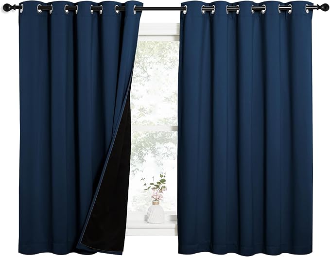 NICETOWN 100% Blackout Curtains with Black Liners, Thermal Insulated Full Blackout 2-Layer Lined Drapes, Energy Efficiency Window Draperies for Bedroom (Moroccan Blue, 2 Panels, 62" W by 63" L) by NICETOWN