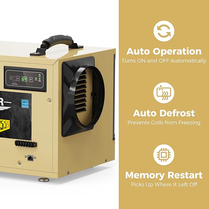 ALORAIR 120 PPD Commercial Dehumidifier, with Drain Hose for Crawl Spaces, Basements, Industry Water Damage Unit, cETL Listed, Compact, Auto Defrost Crawlspaces Dehumidifiers, Gold - Image 4