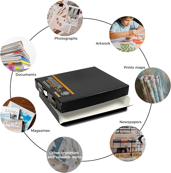 Lineco Museum Archival Storage Box, 8.75x10.75x1.5 in. Drop Front Design. Acid-Free with Metal Edge. Organize Photos, Pictures, Prints, Documents, Crafts, DIY. Black, 1 Pack - Image 6