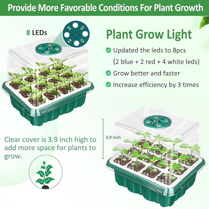 5 Packs Seed Starter Tray with Grow Light, Reusable Pop-Out Seed Starter Kit, 60 Cells With Humidity Domes, Indoor Gardening Plant Germination Trays for Seeds - Image 3