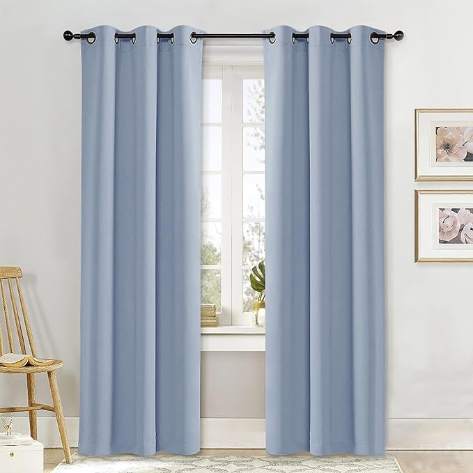 NICETOWN Curtain Blackout Drape Panel, Single Panel, 42 x 84 inch, Vintage Blue, 3 Pass Microfiber Noise Reducing Thermal Insulated Window Drapery with Grommet by NICETOWN