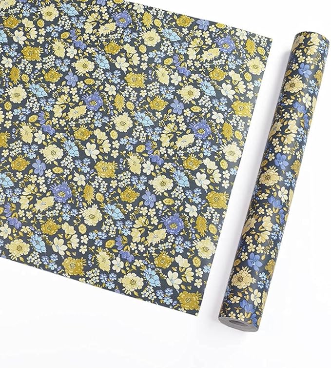 Self Adhesive 70's Vintage Dark Floral Shelf Liner Contact Paper Peel and Stick Vintage Floral Wallpaper for Walls Cabinets Dresser Drawer Furniture Decal Removable 17.7X117 Inches, Blue - Image 3