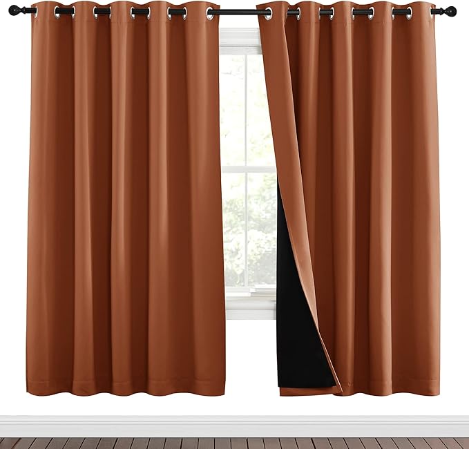 NICETOWN 100% Blackout Window Curtain Panels, Full Light Blocking Drapes with Black Liner for Nursery, 72-inch Drop Thermal Insulated Draperies (Burnt Orange, 2 Pieces, 70-inch Wide Per Panel) - Image 2